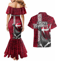 Denmark Viking Longship Couples Matching Mermaid Dress and Hawaiian Shirt Norse Rune & Celtic Cross Danish Flag
