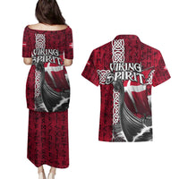 Denmark Viking Longship Couples Matching Puletasi and Hawaiian Shirt Norse Rune & Celtic Cross Danish Flag