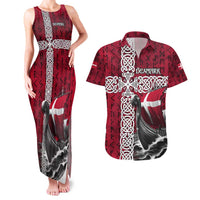 Denmark Viking Longship Couples Matching Tank Maxi Dress and Hawaiian Shirt Norse Rune & Celtic Cross Danish Flag