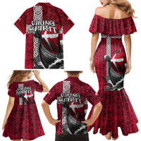 Denmark Viking Longship Family Matching Mermaid Dress and Hawaiian Shirt Norse Rune & Celtic Cross Danish Flag