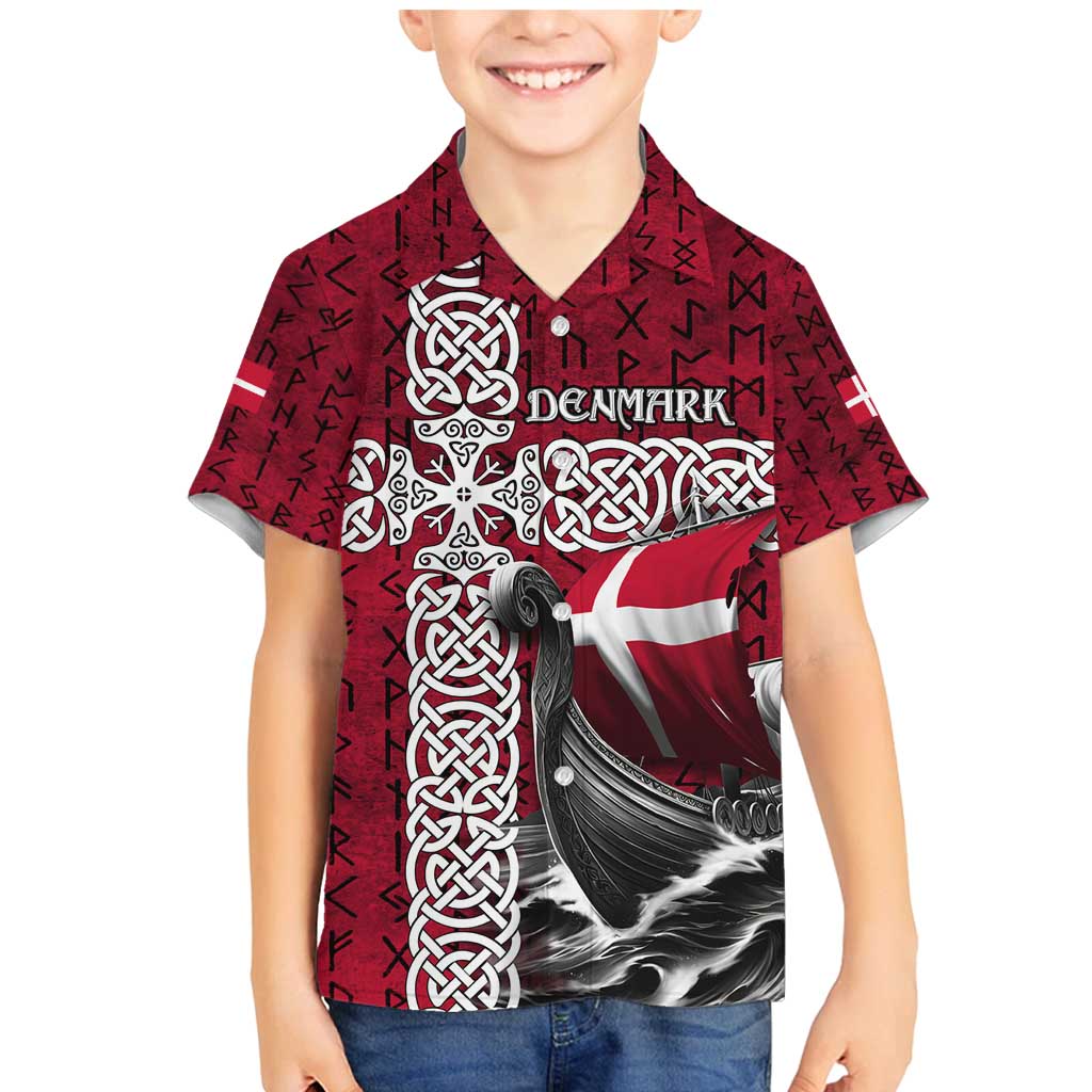 Denmark Viking Longship Family Matching Mermaid Dress and Hawaiian Shirt Norse Rune & Celtic Cross Danish Flag