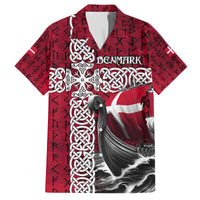 Denmark Viking Longship Family Matching Off The Shoulder Long Sleeve Dress and Hawaiian Shirt Norse Rune & Celtic Cross Danish Flag
