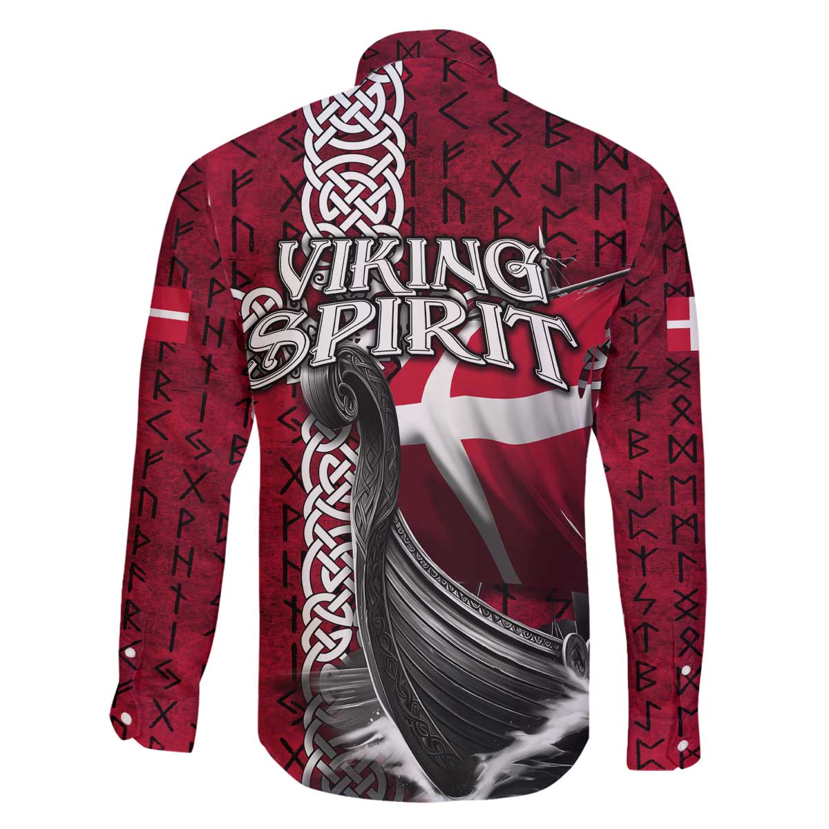 Denmark Viking Longship Family Matching Off The Shoulder Long Sleeve Dress and Hawaiian Shirt Norse Rune & Celtic Cross Danish Flag