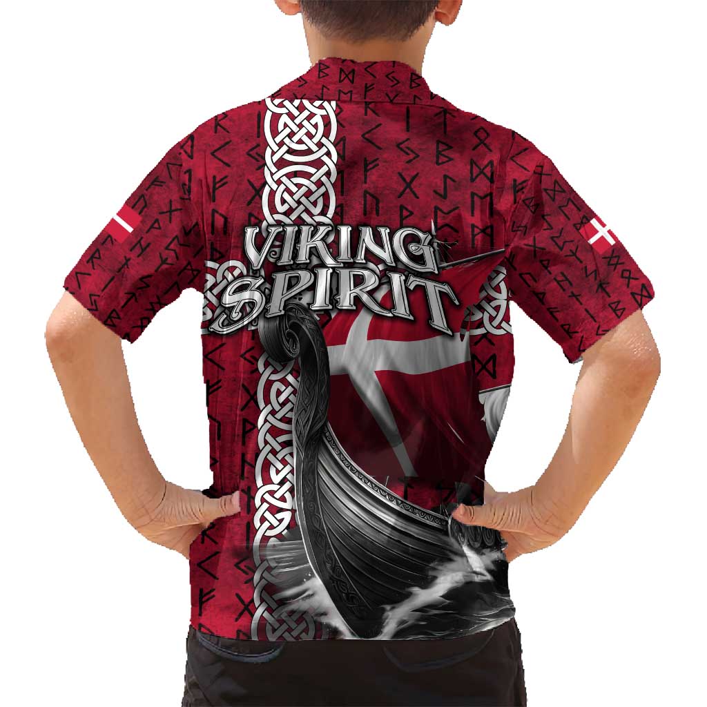 Denmark Viking Longship Family Matching Off Shoulder Maxi Dress and Hawaiian Shirt Norse Rune & Celtic Cross Danish Flag
