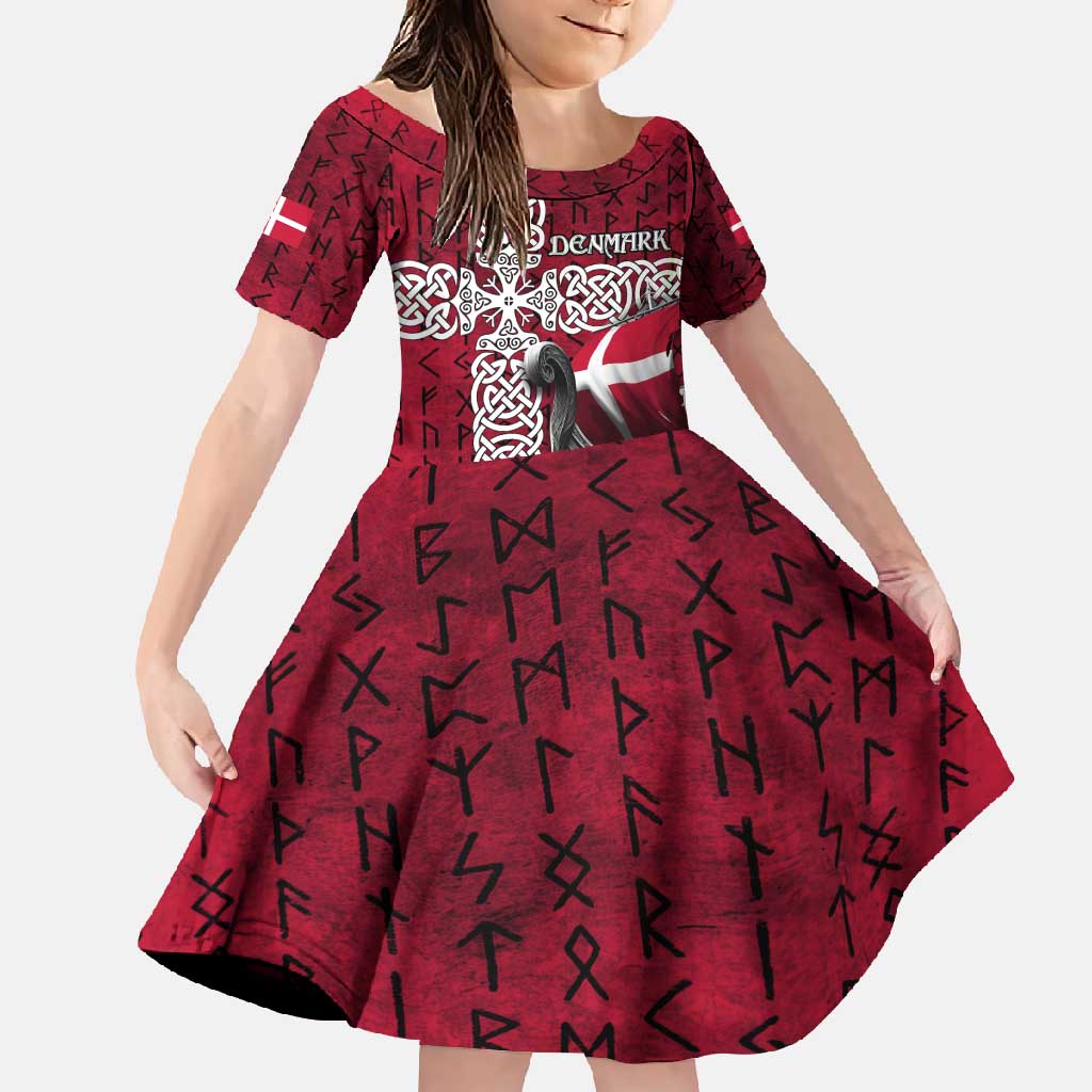 Denmark Viking Longship Family Matching Off Shoulder Maxi Dress and Hawaiian Shirt Norse Rune & Celtic Cross Danish Flag