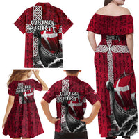 Denmark Viking Longship Family Matching Off Shoulder Maxi Dress and Hawaiian Shirt Norse Rune & Celtic Cross Danish Flag