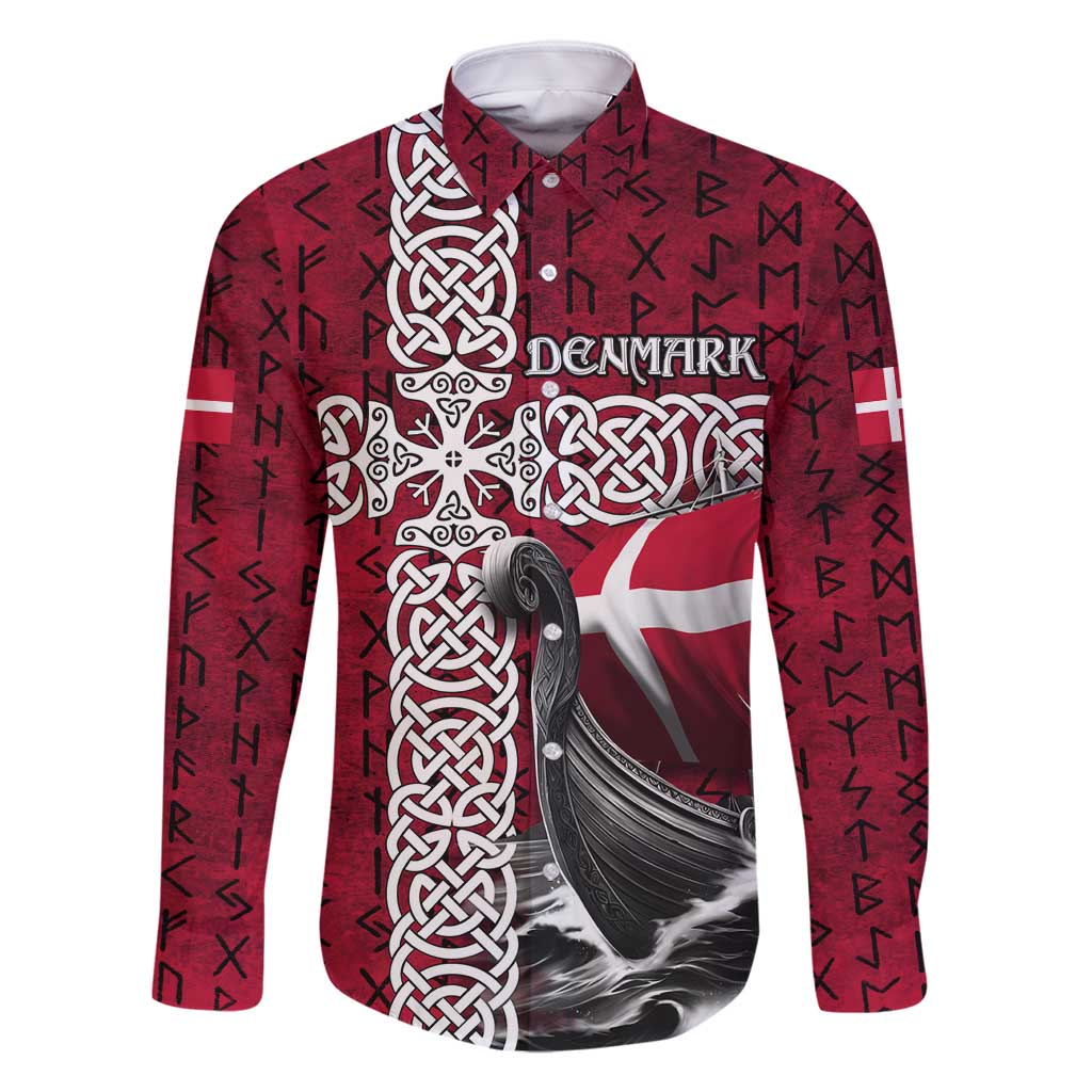 Denmark Viking Longship Family Matching Off Shoulder Maxi Dress and Hawaiian Shirt Norse Rune & Celtic Cross Danish Flag