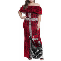 Denmark Viking Longship Family Matching Off Shoulder Maxi Dress and Hawaiian Shirt Norse Rune & Celtic Cross Danish Flag