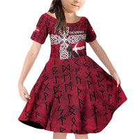 Denmark Viking Longship Family Matching Off Shoulder Short Dress and Hawaiian Shirt Norse Rune & Celtic Cross Danish Flag