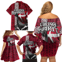 Denmark Viking Longship Family Matching Off Shoulder Short Dress and Hawaiian Shirt Norse Rune & Celtic Cross Danish Flag