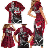 Denmark Viking Longship Family Matching Short Sleeve Bodycon Dress and Hawaiian Shirt Norse Rune & Celtic Cross Danish Flag