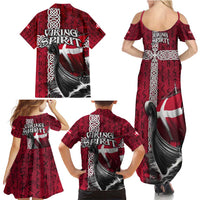 Denmark Viking Longship Family Matching Summer Maxi Dress and Hawaiian Shirt Norse Rune & Celtic Cross Danish Flag
