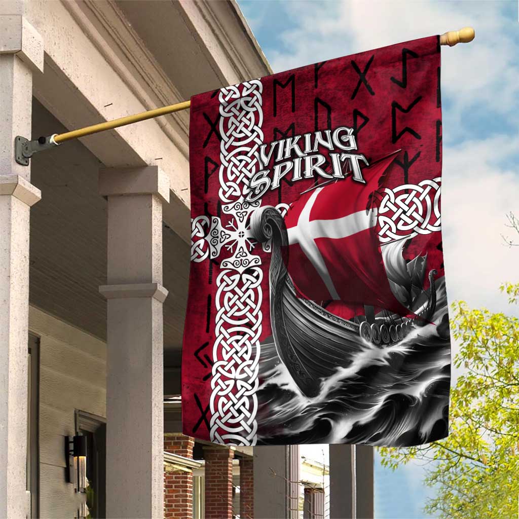 Denmark Viking Longship Garden Flag Norse Rune & Celtic Cross Danish Flag