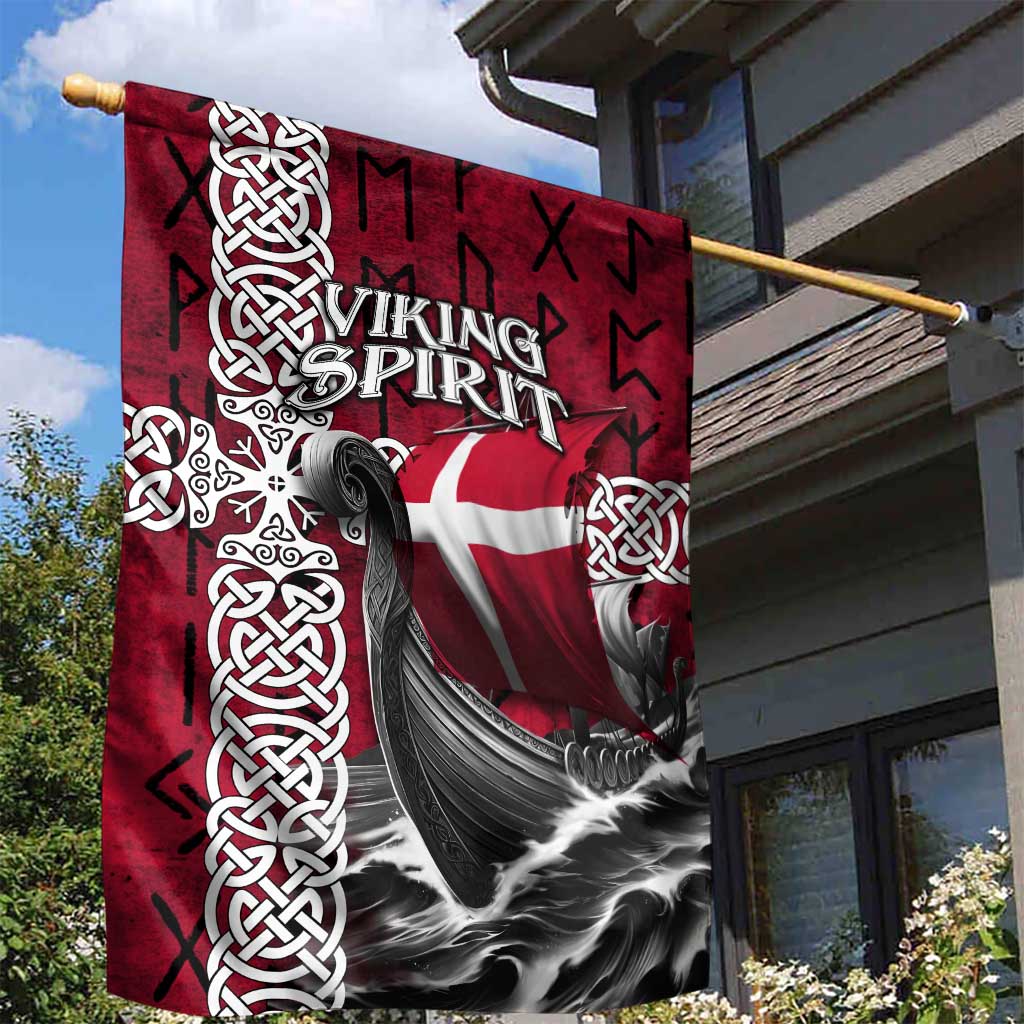 Denmark Viking Longship Garden Flag Norse Rune & Celtic Cross Danish Flag