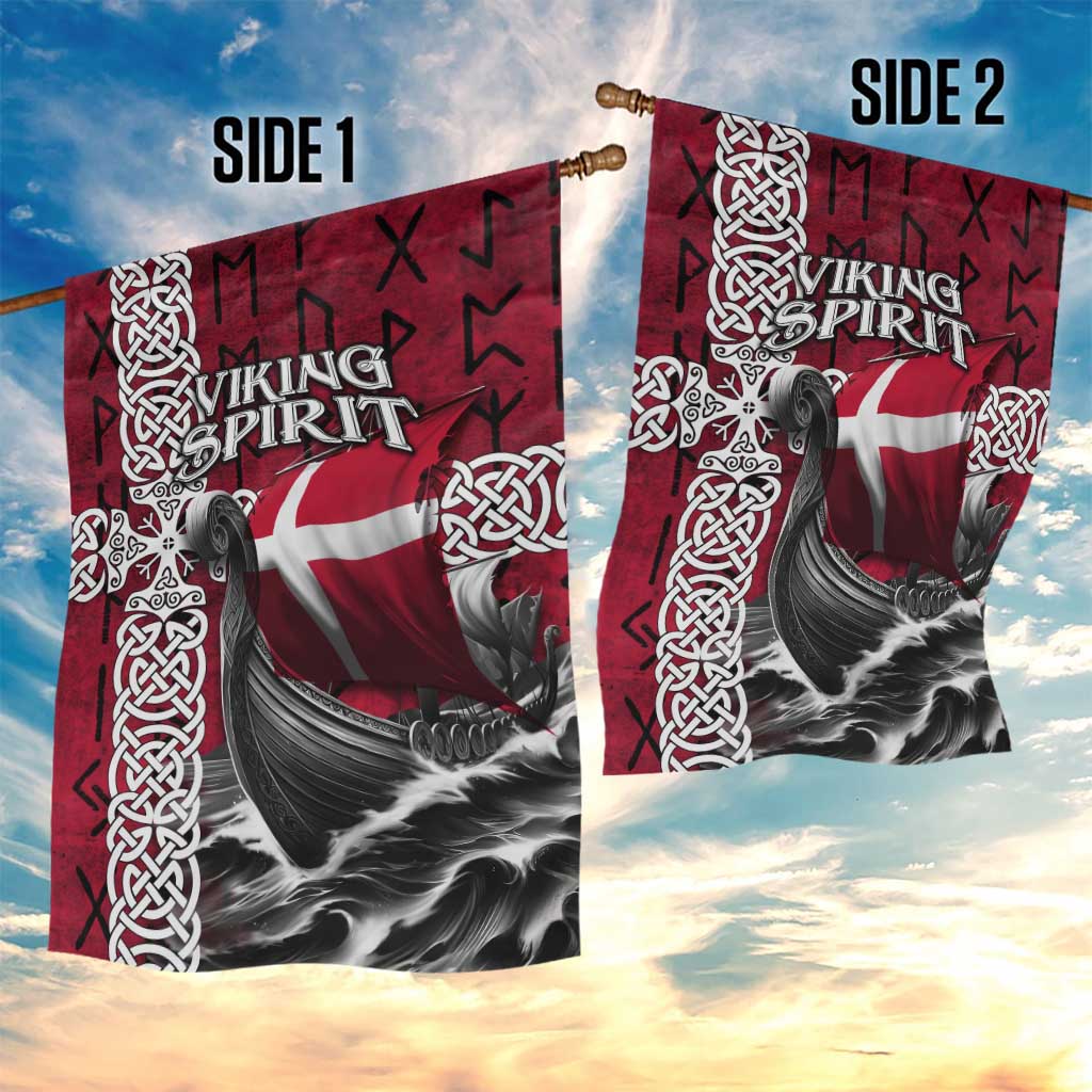 Denmark Viking Longship Garden Flag Norse Rune & Celtic Cross Danish Flag