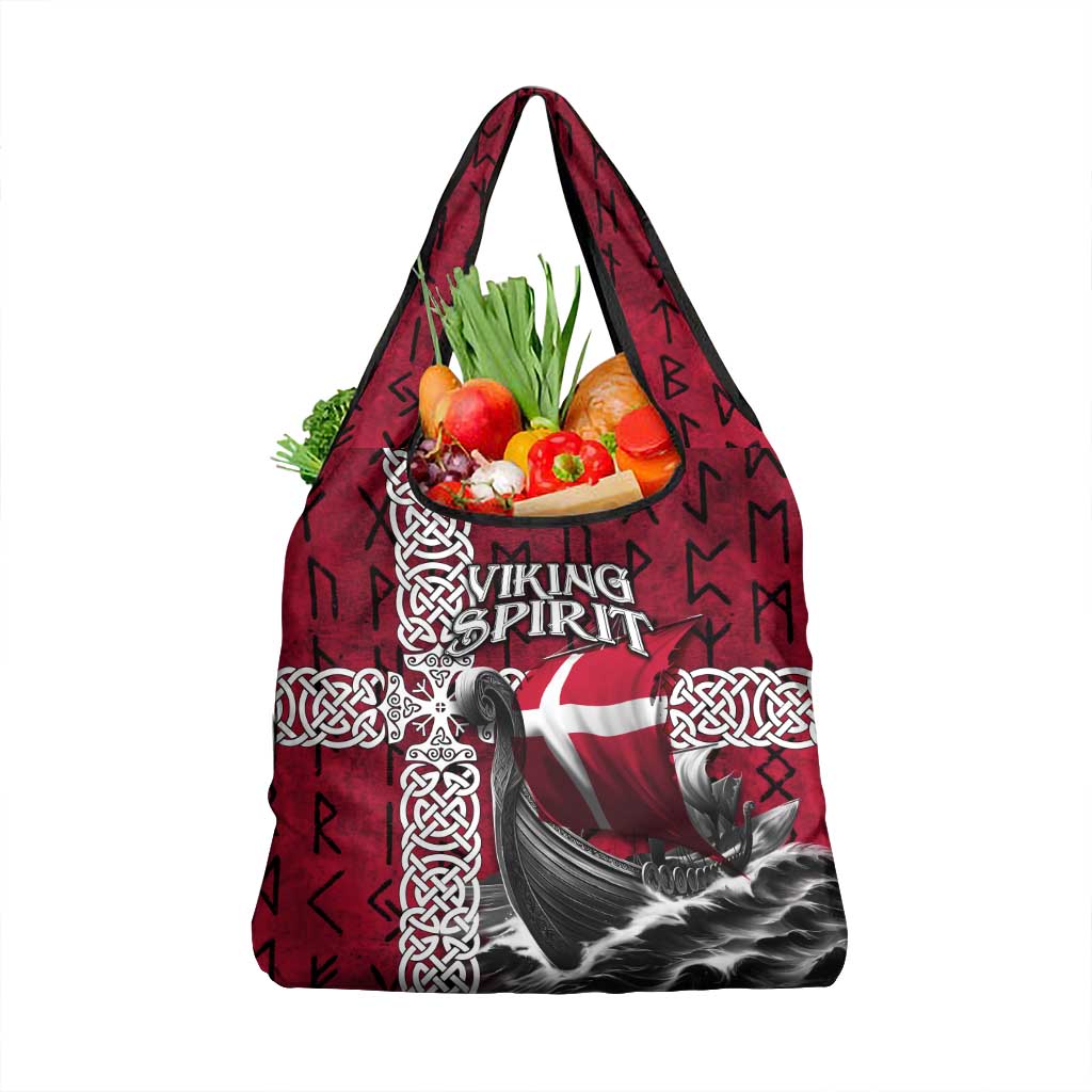 Denmark Viking Longship Grocery Bag Norse Rune & Celtic Cross Danish Flag