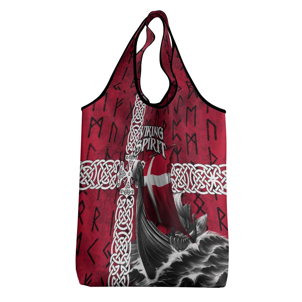 Denmark Viking Longship Grocery Bag Norse Rune & Celtic Cross Danish Flag