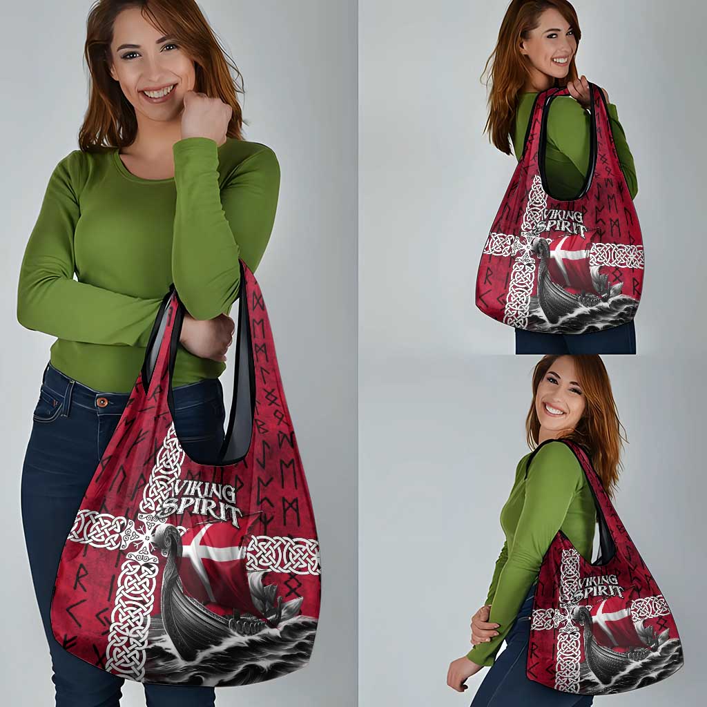 Denmark Viking Longship Grocery Bag Norse Rune & Celtic Cross Danish Flag