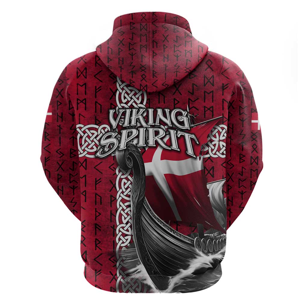 Denmark Viking Longship Hoodie Norse Rune & Celtic Cross Danish Flag