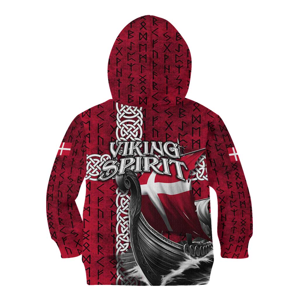 Denmark Viking Longship Kid Hoodie Norse Rune & Celtic Cross Danish Flag