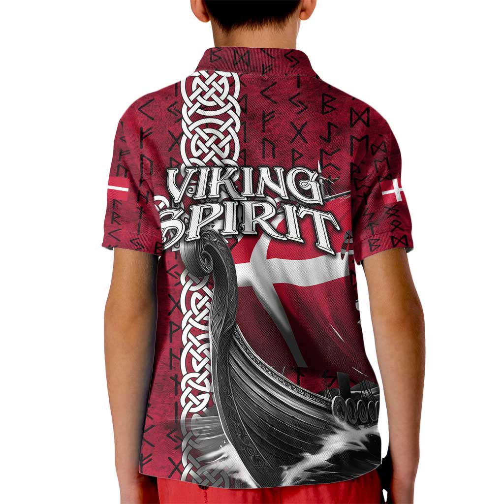 Denmark Viking Longship Kid Polo Shirt Norse Rune & Celtic Cross Danish Flag