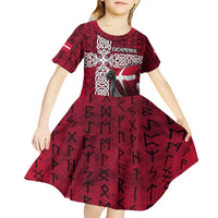 Denmark Viking Longship Kid Short Sleeve Dress Norse Rune & Celtic Cross Danish Flag