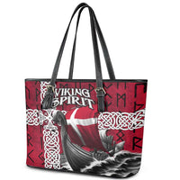 Denmark Viking Longship Leather Tote Bag Norse Rune & Celtic Cross Danish Flag