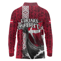 Denmark Viking Longship Long Sleeve Polo Shirt Norse Rune & Celtic Cross Danish Flag