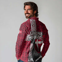 Denmark Viking Longship Long Sleeve Polo Shirt Norse Rune & Celtic Cross Danish Flag