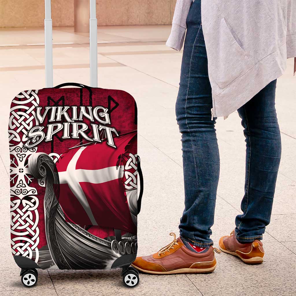 Denmark Viking Longship Luggage Cover Norse Rune & Celtic Cross Danish Flag