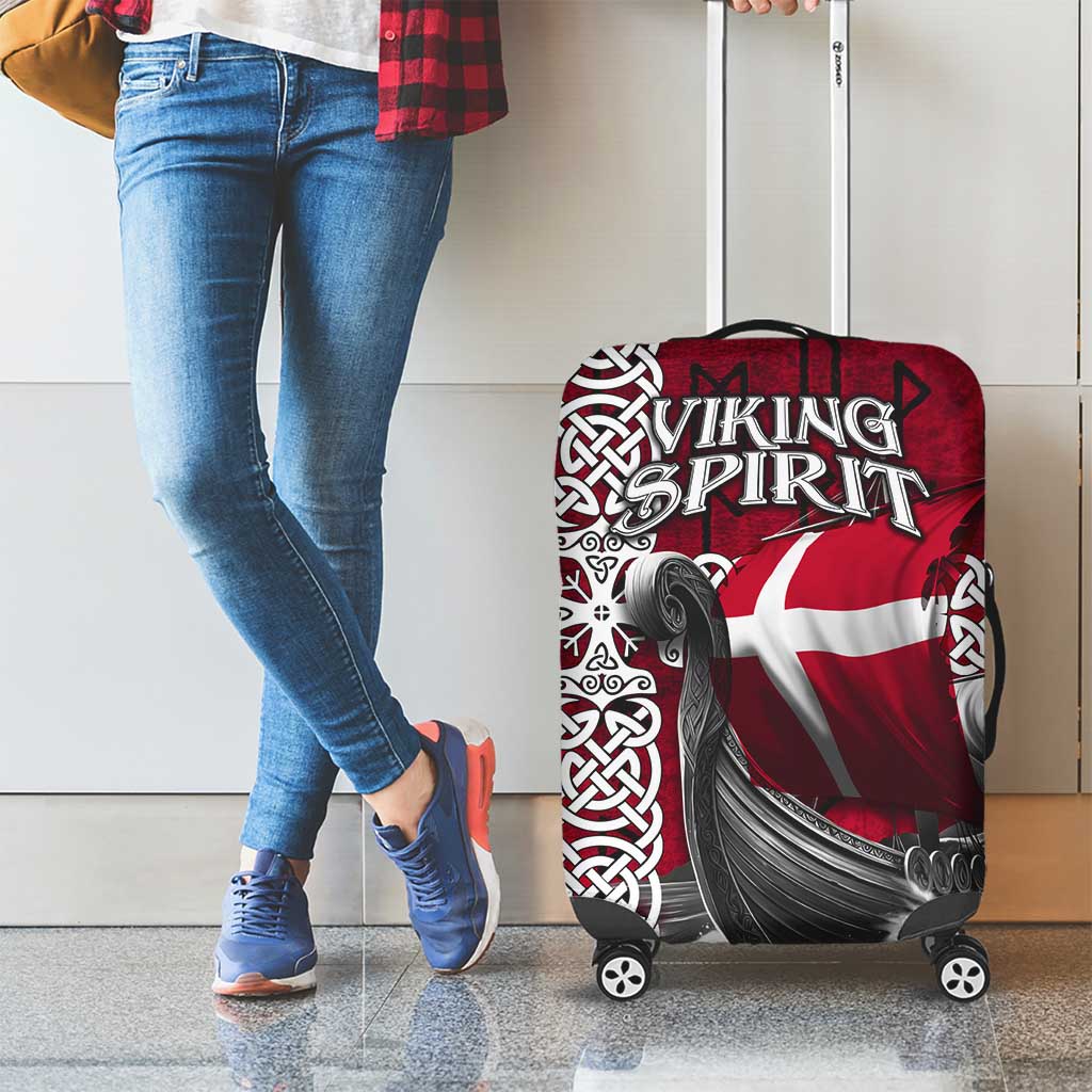 Denmark Viking Longship Luggage Cover Norse Rune & Celtic Cross Danish Flag