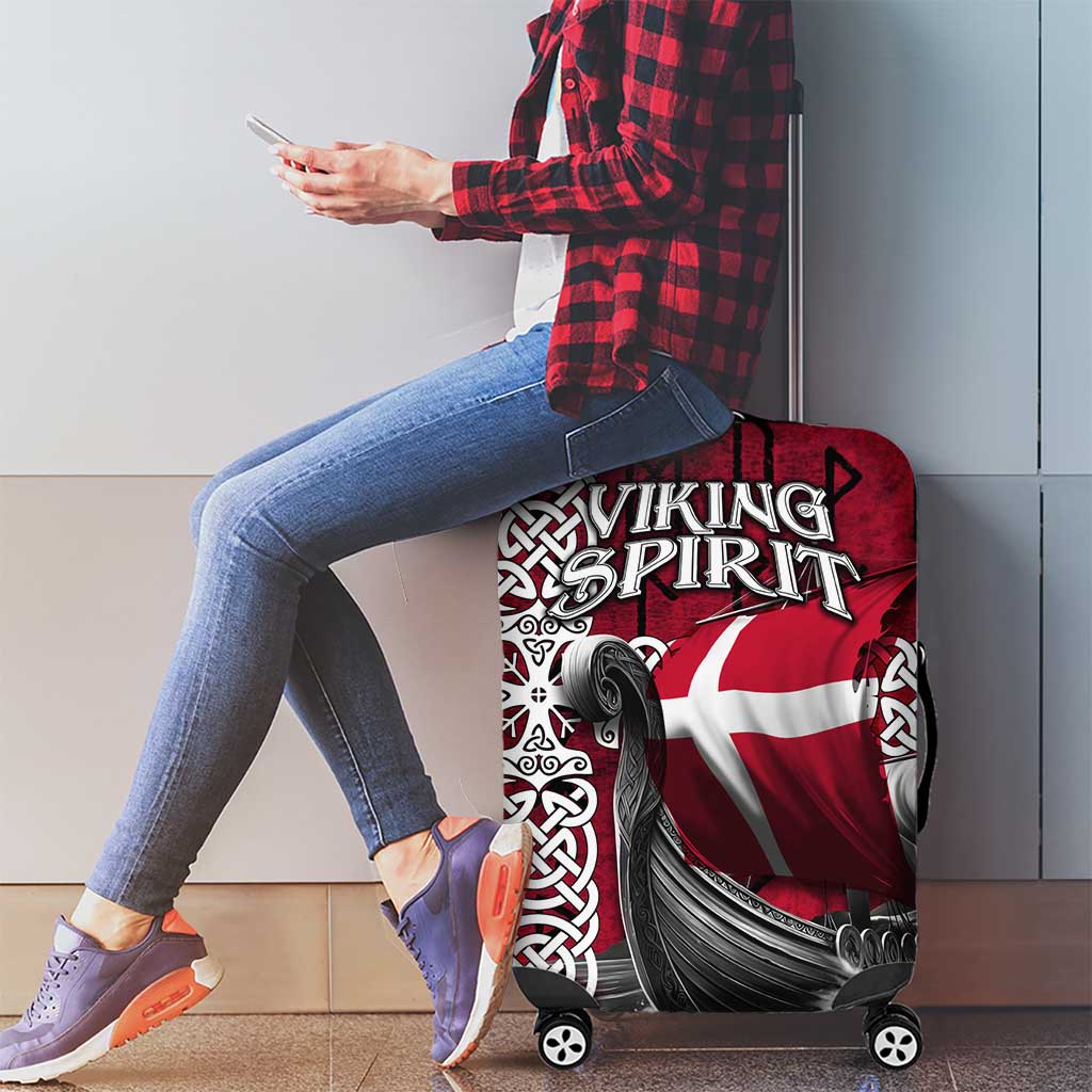 Denmark Viking Longship Luggage Cover Norse Rune & Celtic Cross Danish Flag