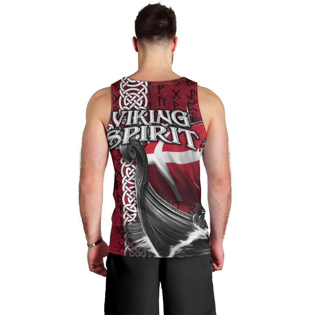 Denmark Viking Longship Men Tank Top Norse Rune & Celtic Cross Danish Flag