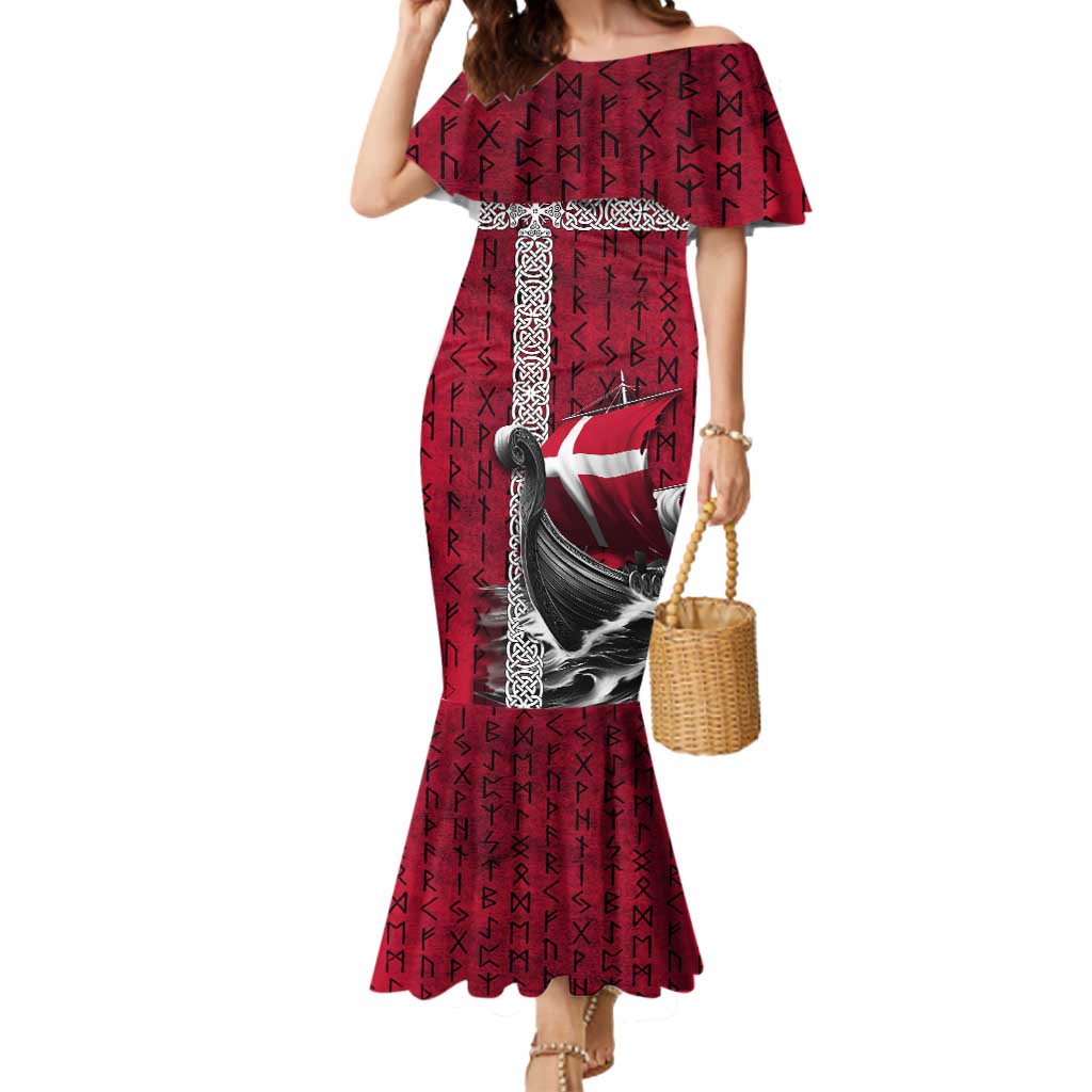 Denmark Viking Longship Mermaid Dress Norse Rune & Celtic Cross Danish Flag