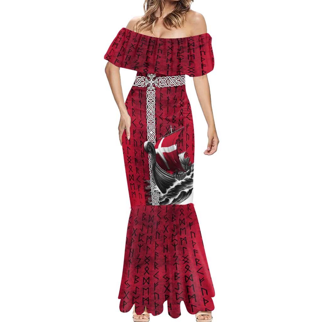 Denmark Viking Longship Mermaid Dress Norse Rune & Celtic Cross Danish Flag