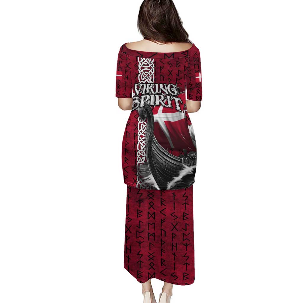 Denmark Viking Longship Puletasi Norse Rune & Celtic Cross Danish Flag