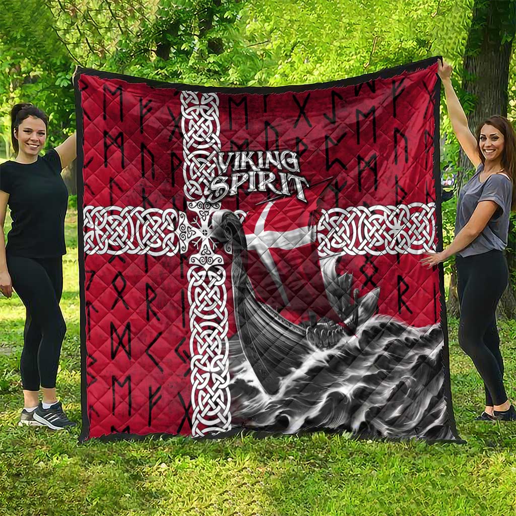Denmark Viking Longship Quilt Norse Rune & Celtic Cross Danish Flag