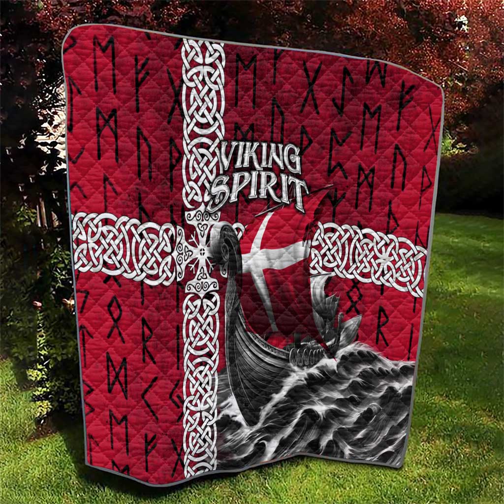 Denmark Viking Longship Quilt Norse Rune & Celtic Cross Danish Flag
