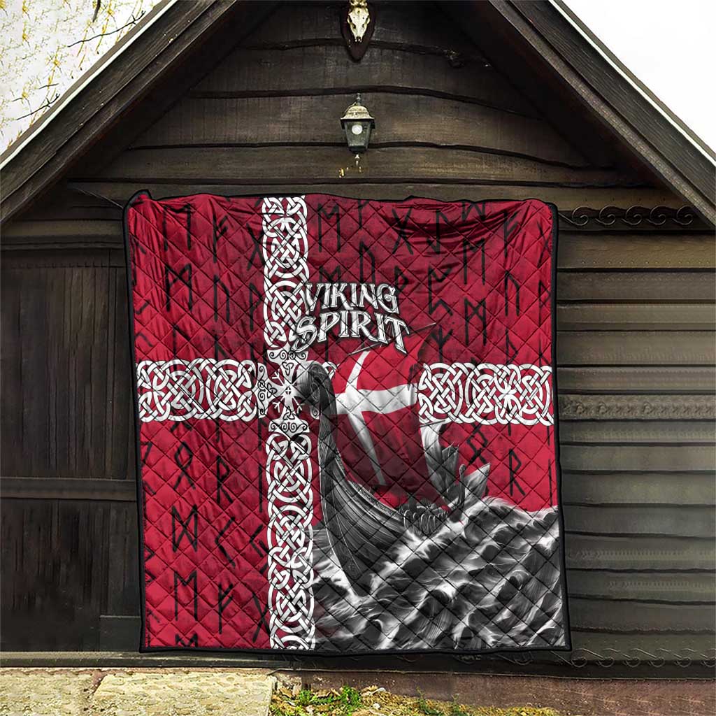 Denmark Viking Longship Quilt Norse Rune & Celtic Cross Danish Flag