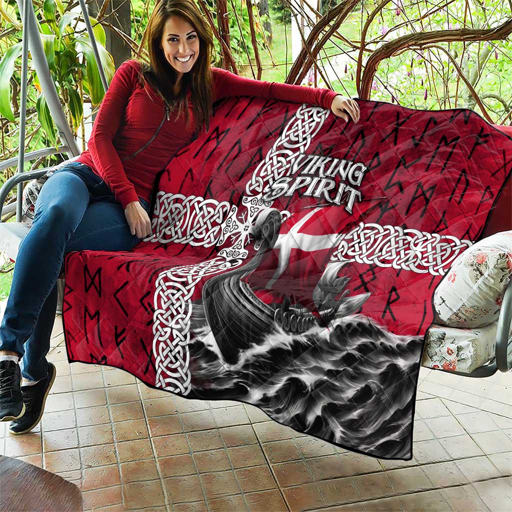 Denmark Viking Longship Quilt Norse Rune & Celtic Cross Danish Flag