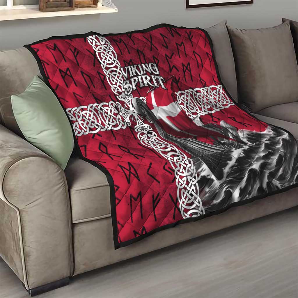 Denmark Viking Longship Quilt Norse Rune & Celtic Cross Danish Flag