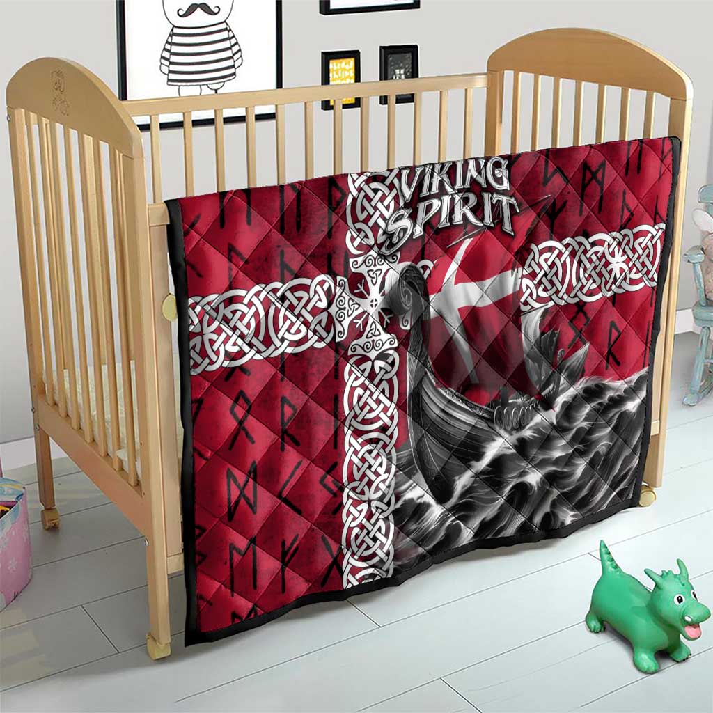 Denmark Viking Longship Quilt Norse Rune & Celtic Cross Danish Flag