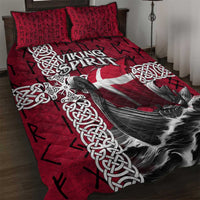Denmark Viking Longship Quilt Bed Set Norse Rune & Celtic Cross Danish Flag