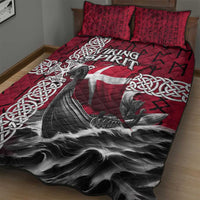 Denmark Viking Longship Quilt Bed Set Norse Rune & Celtic Cross Danish Flag