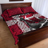 Denmark Viking Longship Quilt Bed Set Norse Rune & Celtic Cross Danish Flag