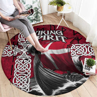 Denmark Viking Longship Round Carpet Norse Rune & Celtic Cross Danish Flag