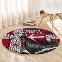 Denmark Viking Longship Round Carpet Norse Rune & Celtic Cross Danish Flag