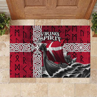 Denmark Viking Longship Rubber Doormat Norse Rune & Celtic Cross Danish Flag
