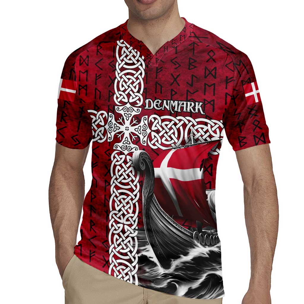 Denmark Viking Longship Rugby Jersey Norse Rune & Celtic Cross Danish Flag