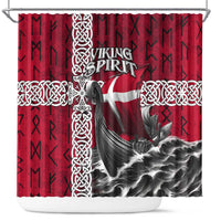 Denmark Viking Longship Shower Curtain Norse Rune & Celtic Cross Danish Flag
